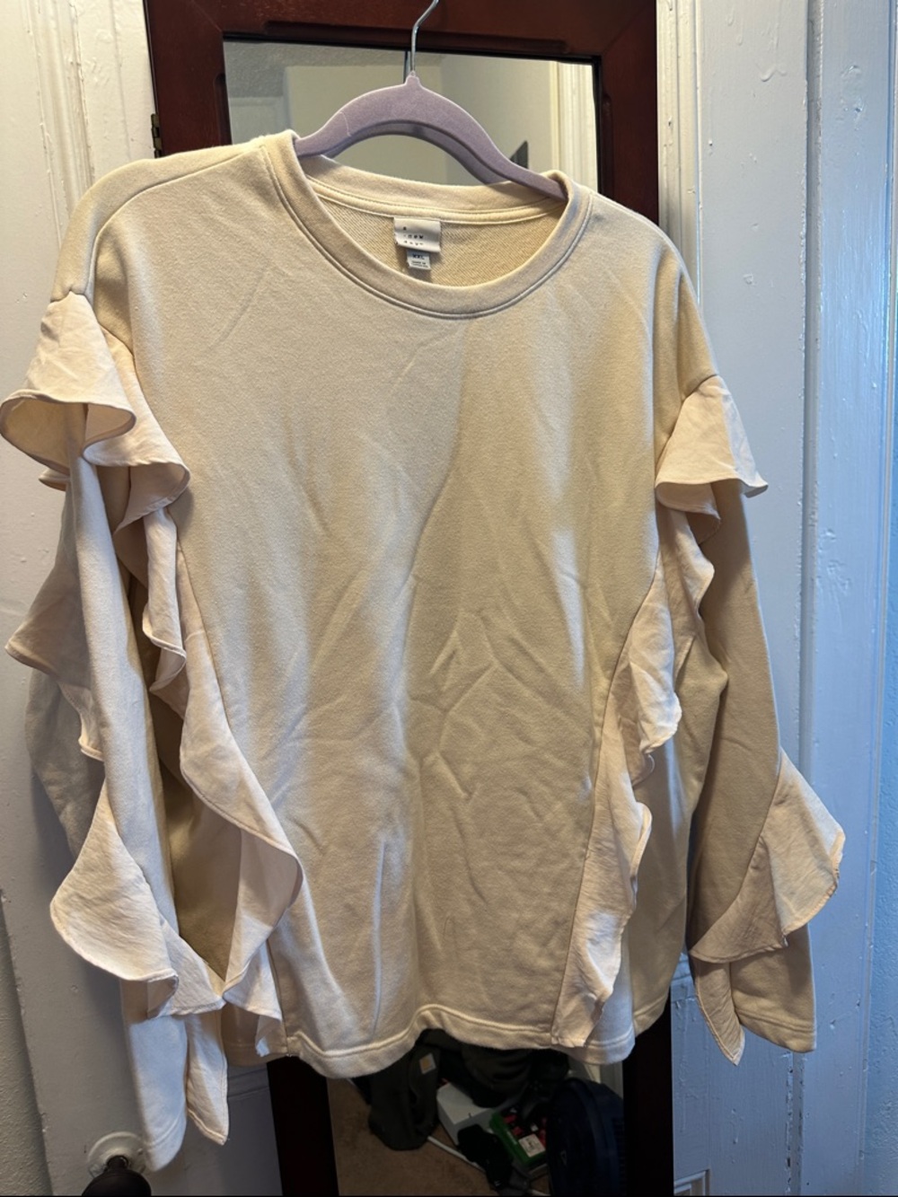 a new day Cream Ruffle Sleeve Sweatshirt
